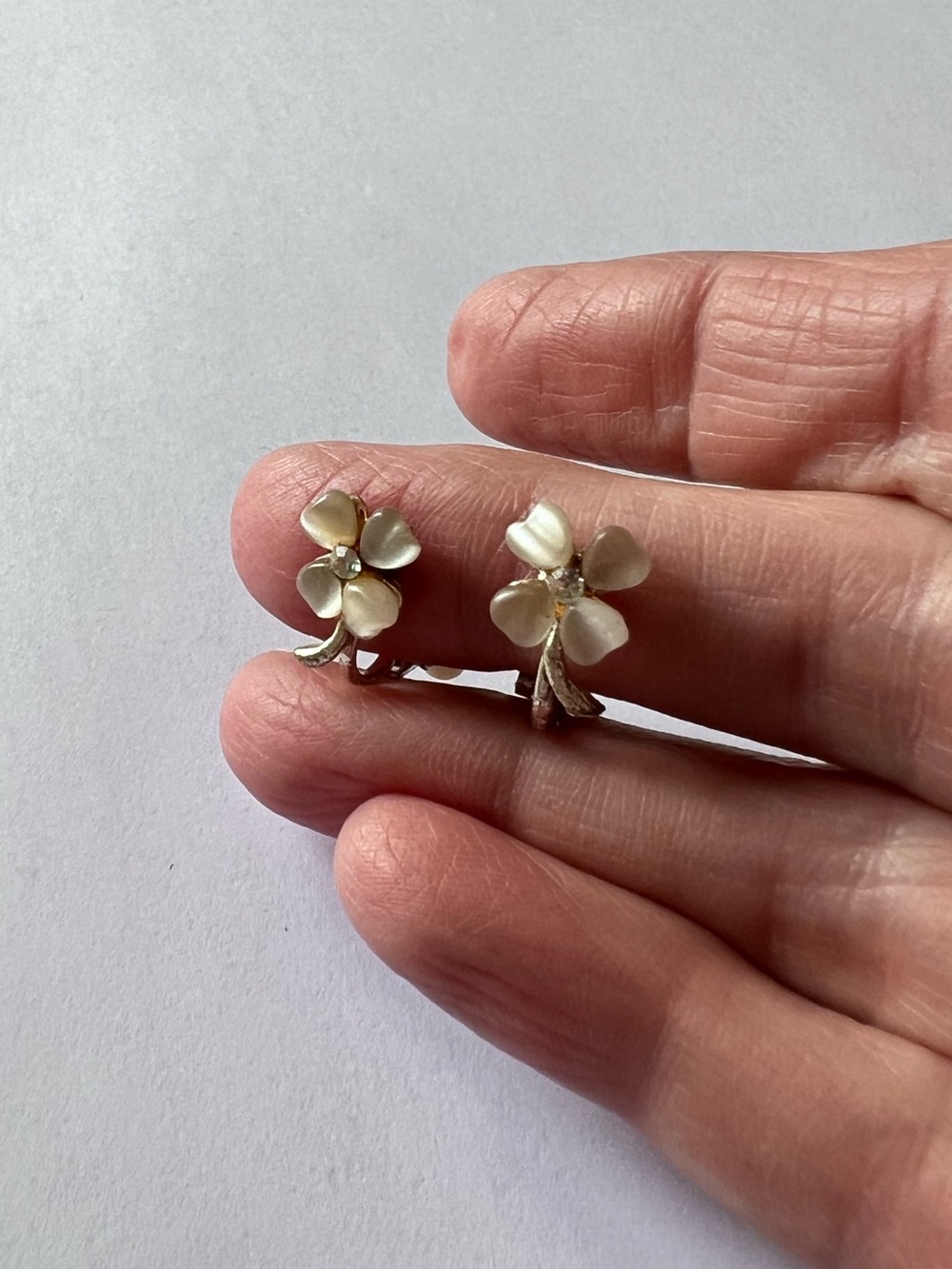 Dainty, stone and rhinestone flower clip earrings